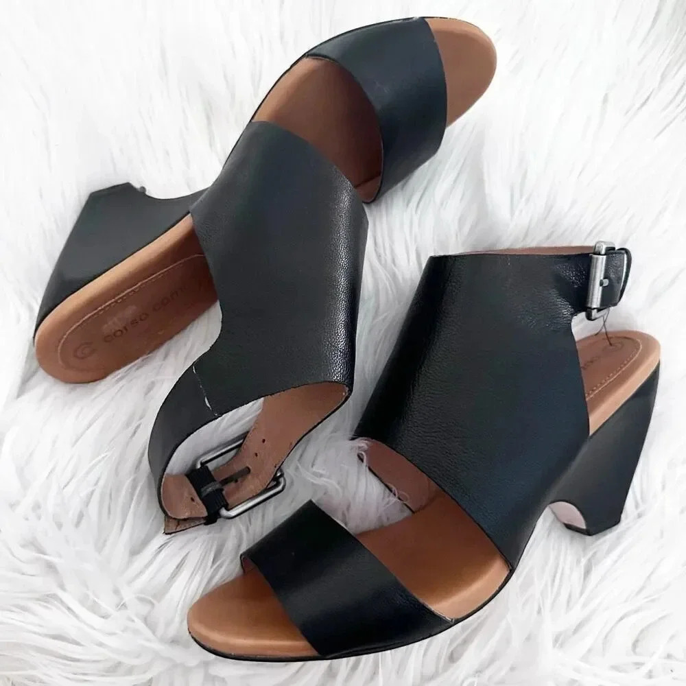 CORSO COMO | Black Leather Sandals Ankle Boot Style Heel Strap | Size 9 - Picture 9 of 9